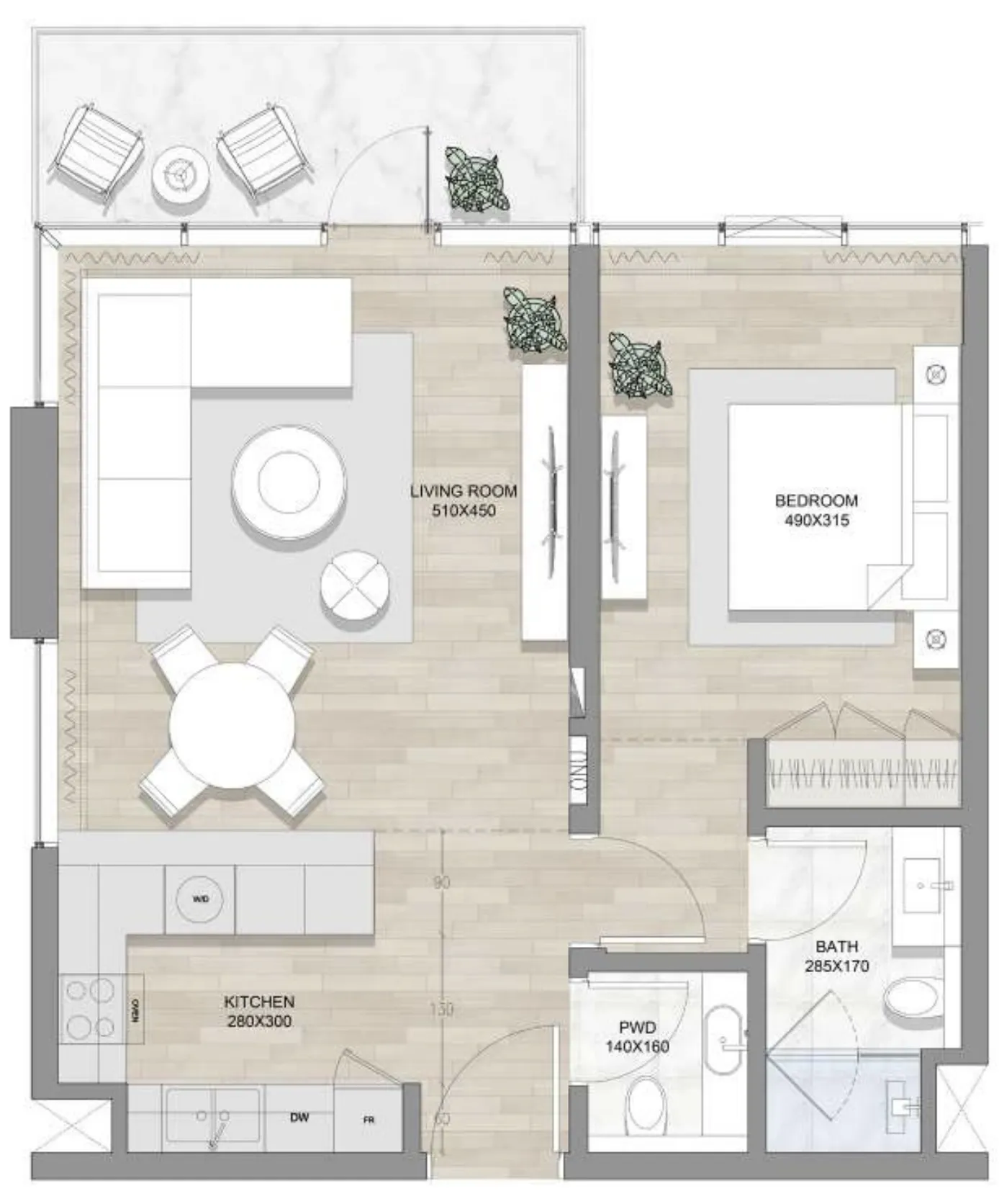 1 bedroom layout