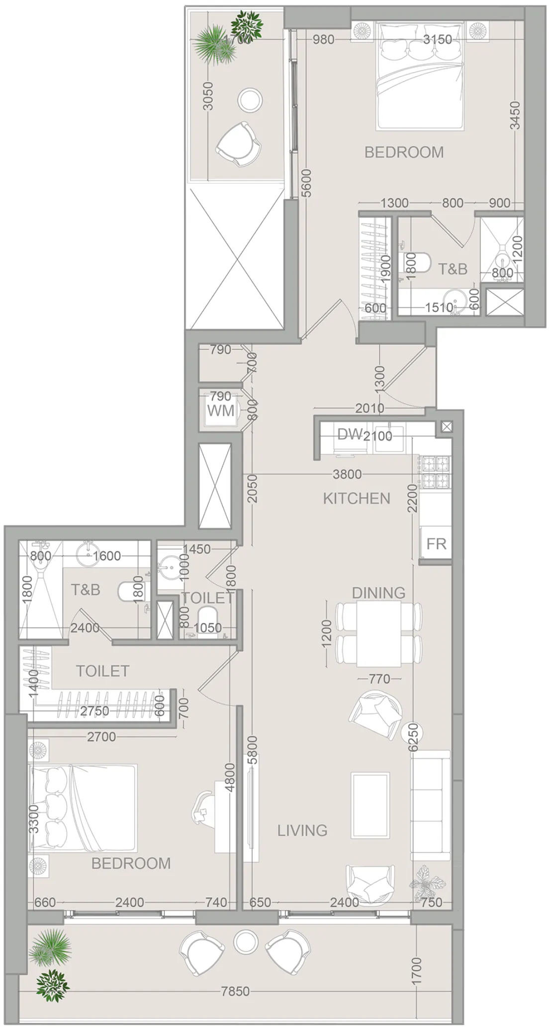 2 bedroom layout