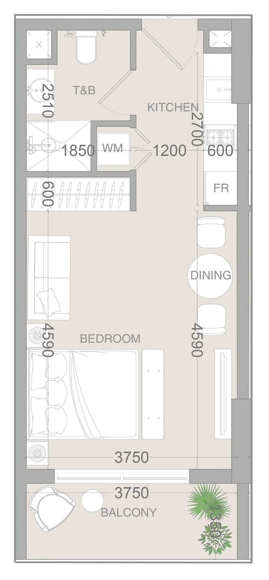 0 bedroom layout