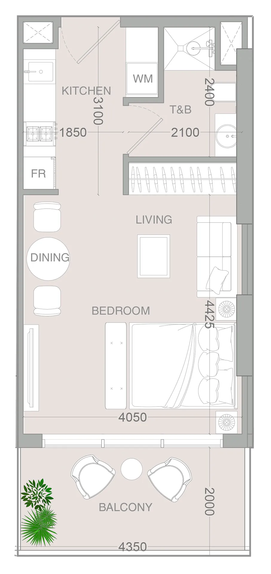 0 bedroom layout