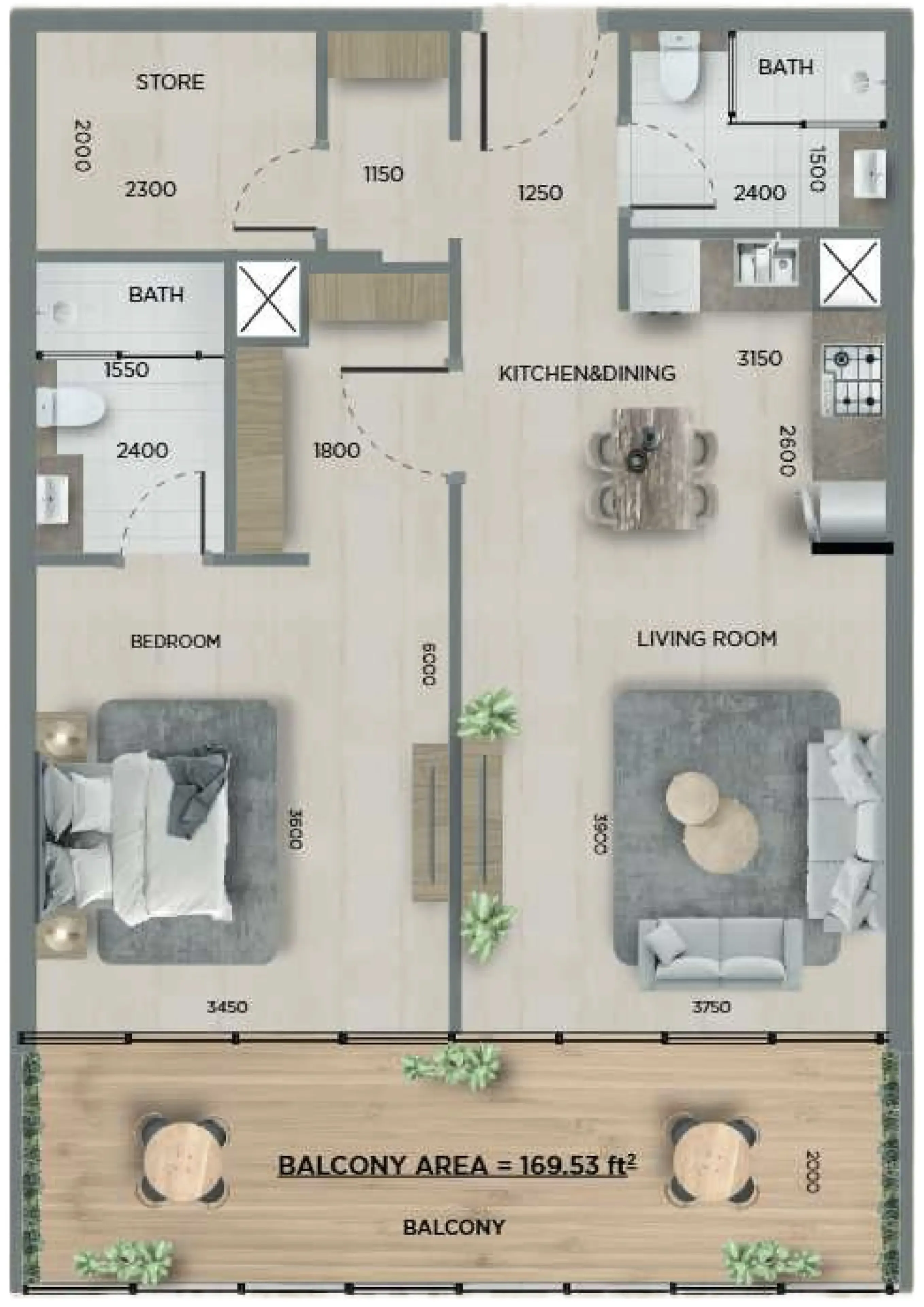 1 bedroom layout
