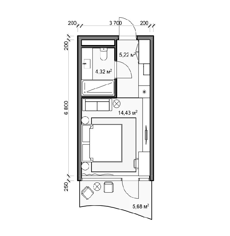 0 bedroom layout