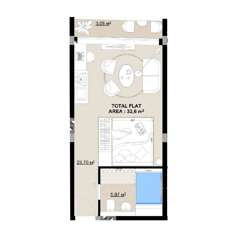 0 bedroom layout