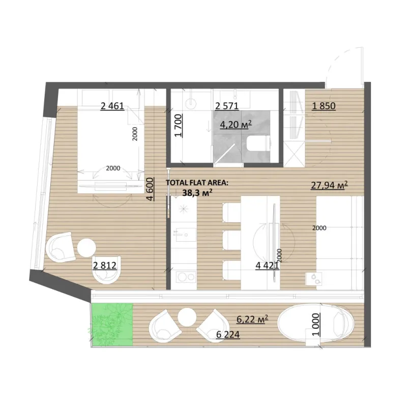 0 bedroom layout