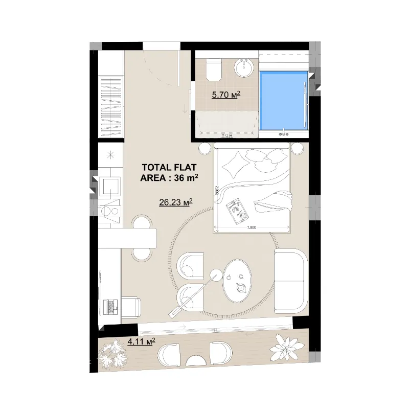 0 bedroom layout