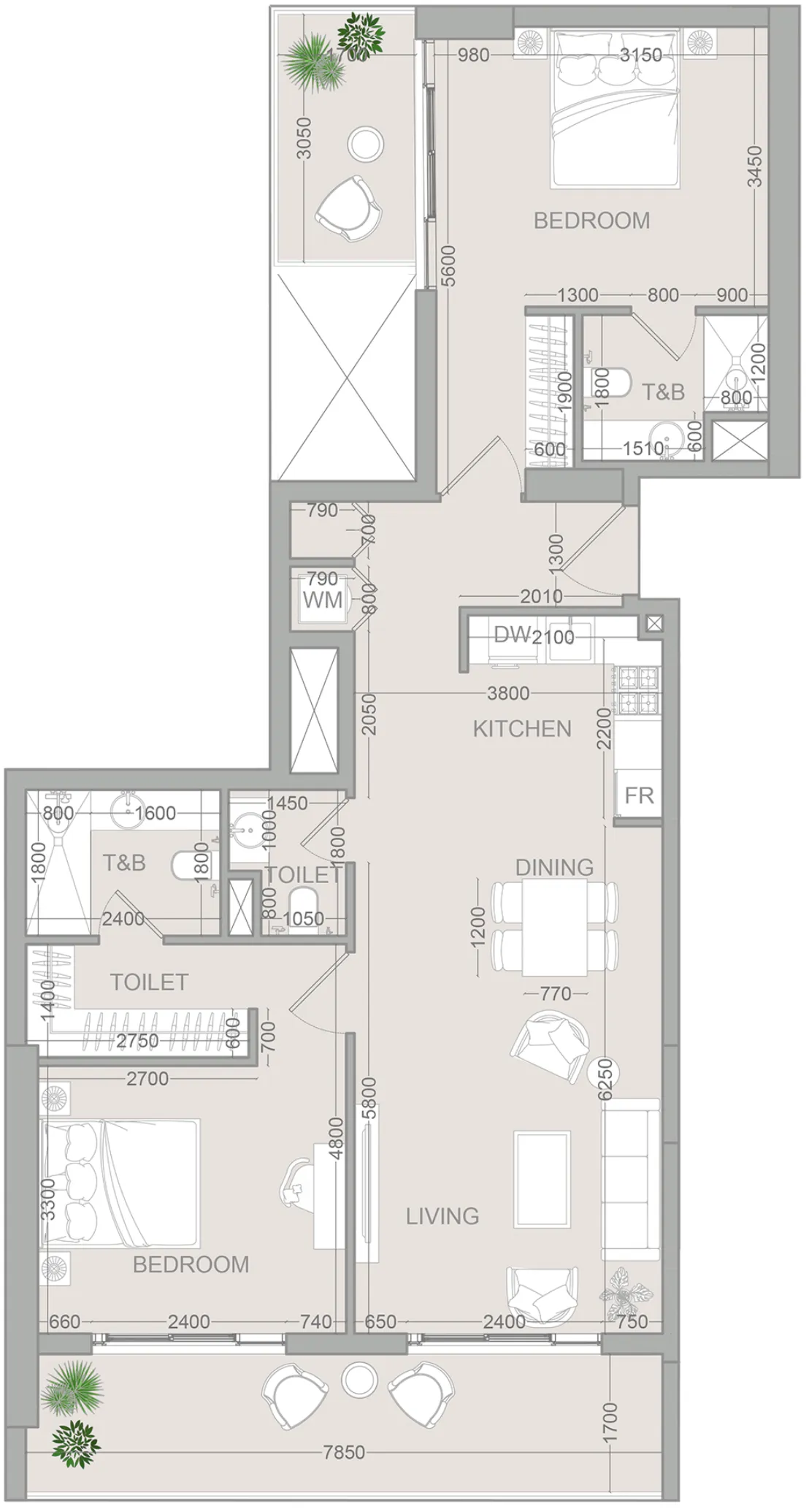 2 bedroom layout
