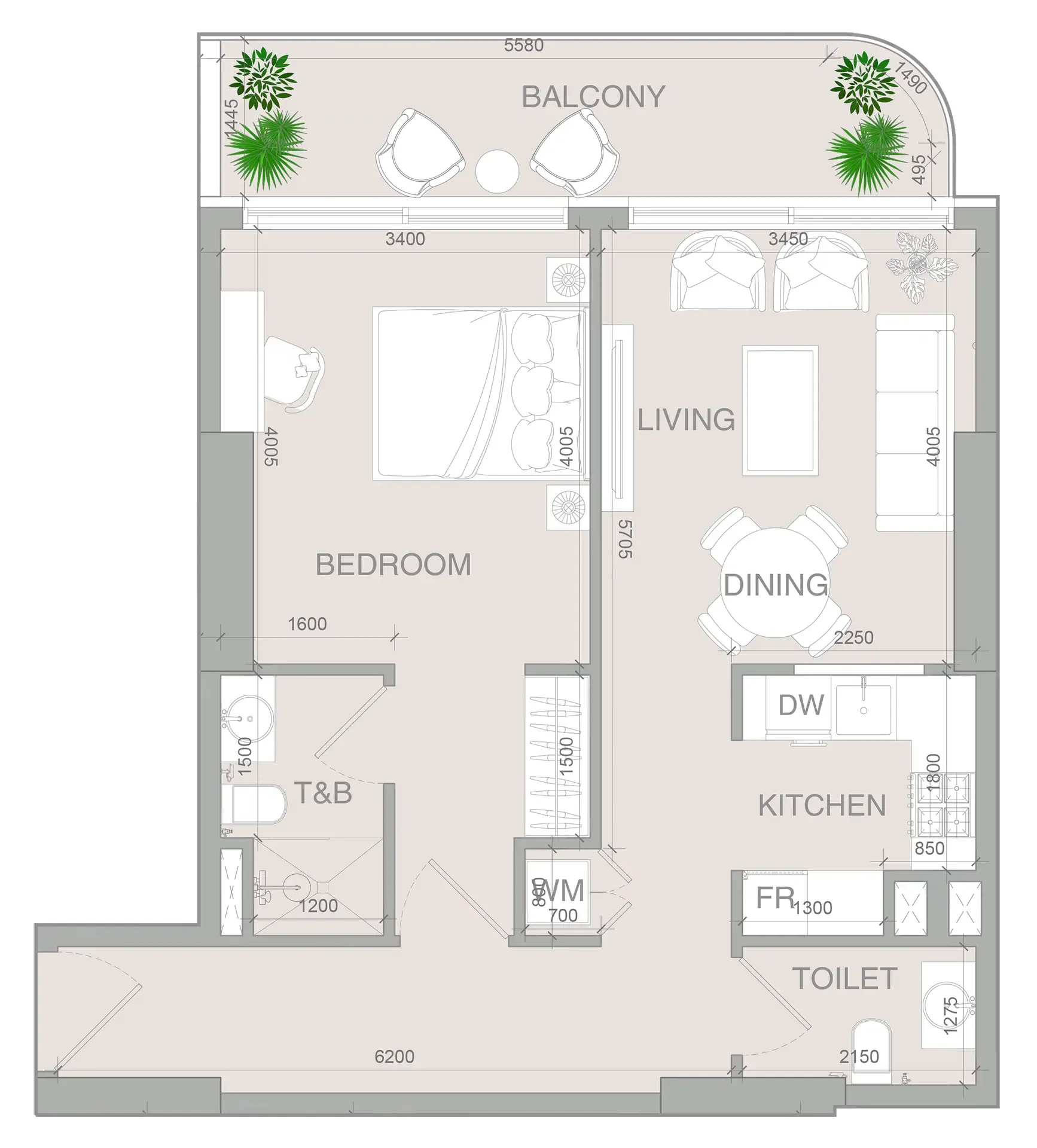 1 bedroom layout