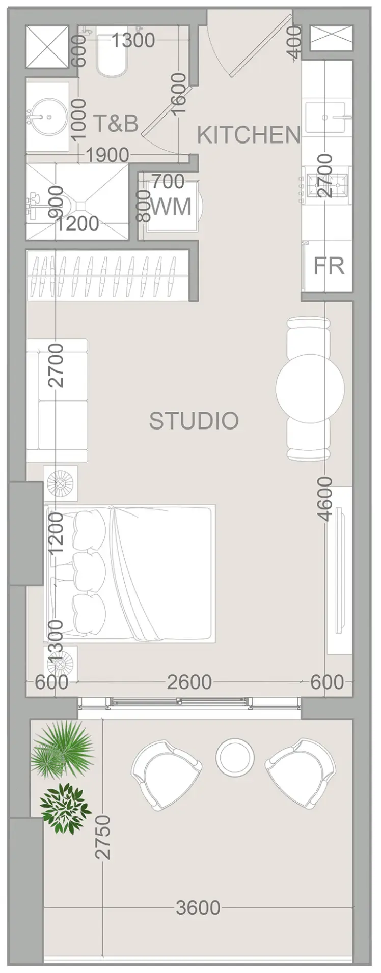 0 bedroom layout