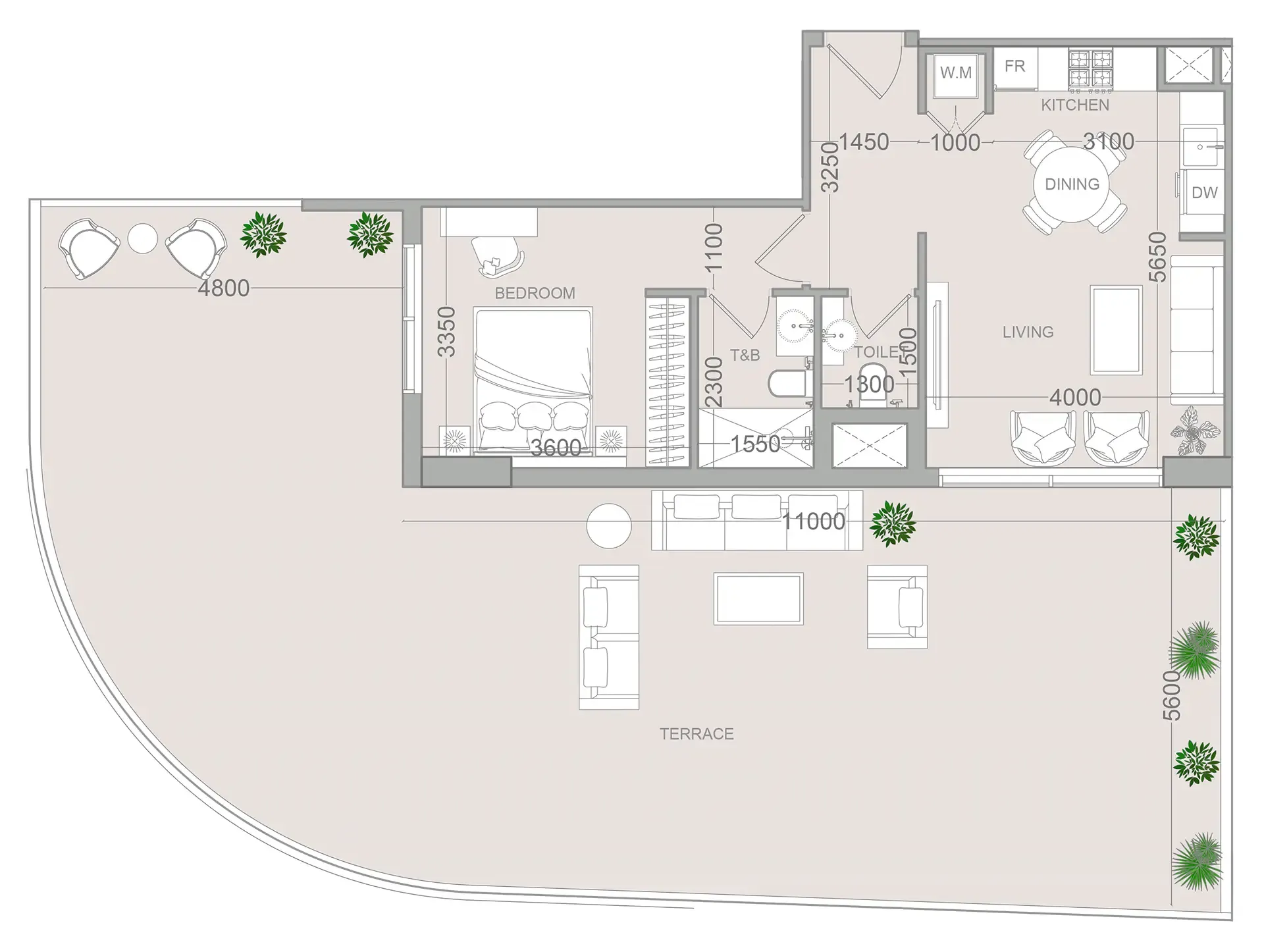 1 bedroom layout
