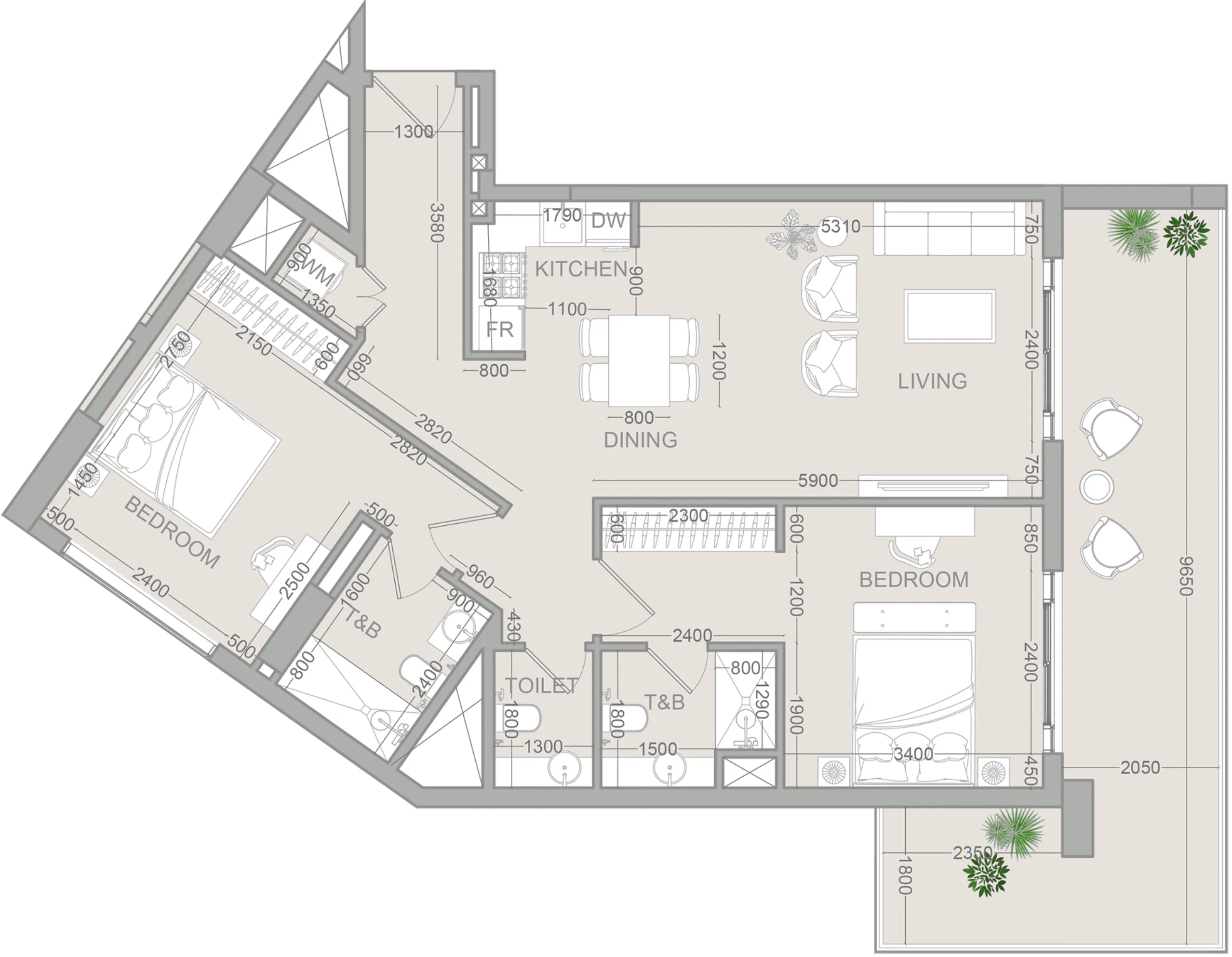 2 bedroom layout