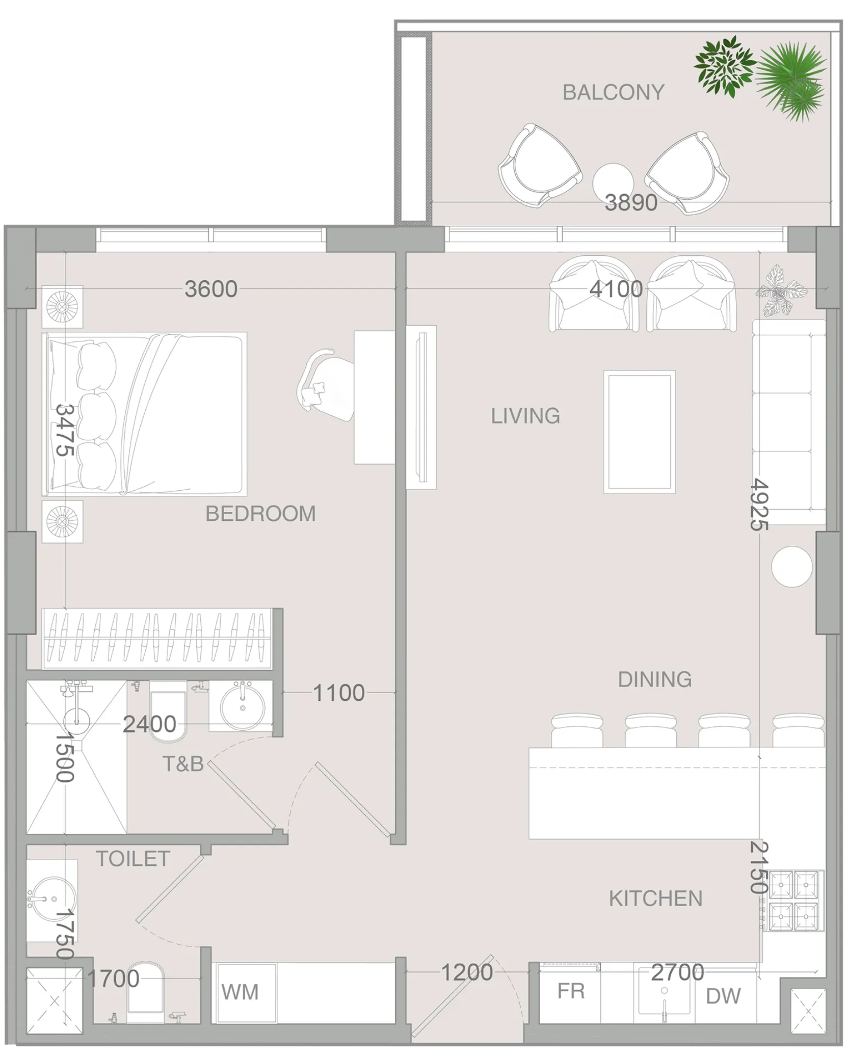 1 bedroom layout