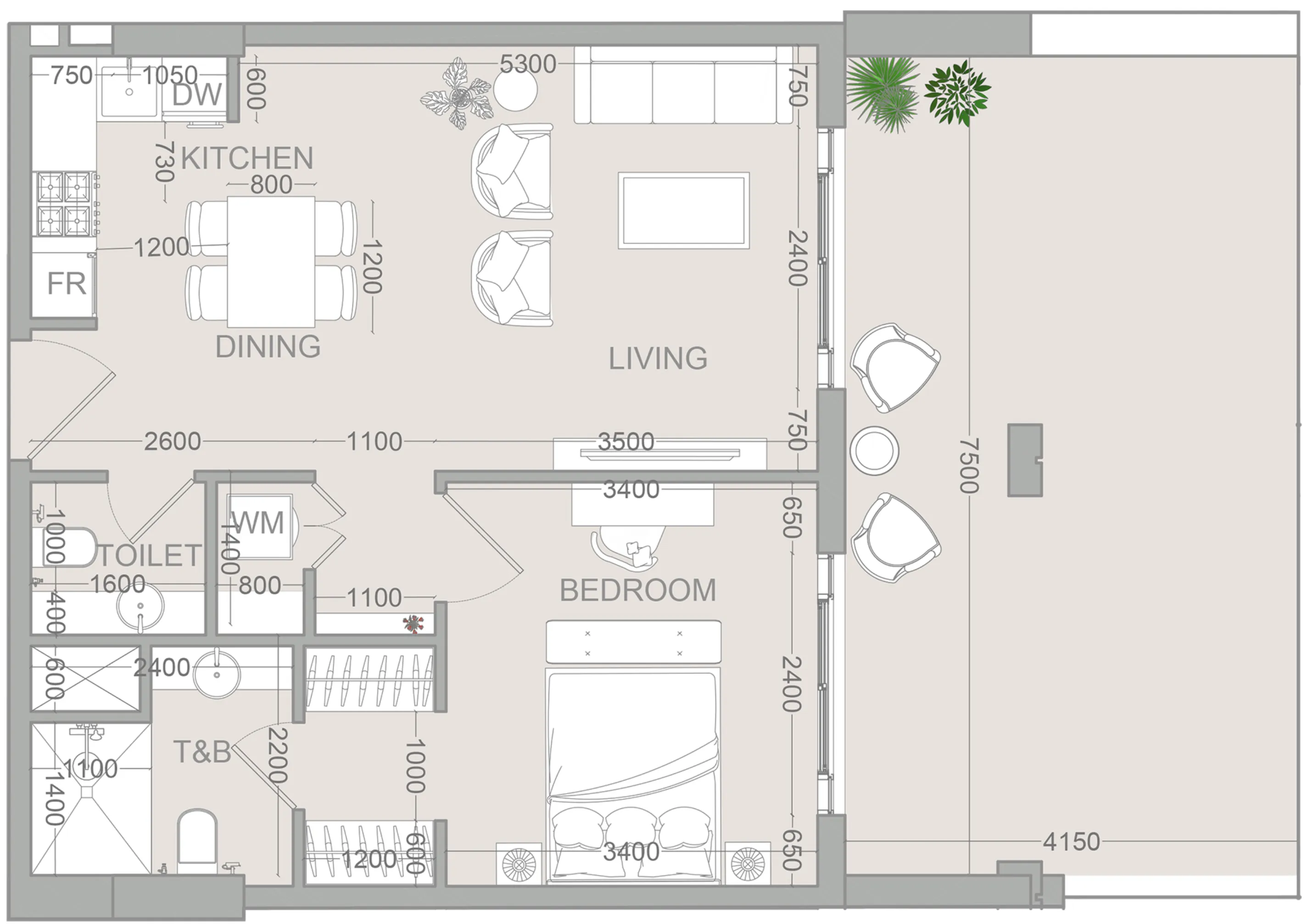 1 bedroom layout