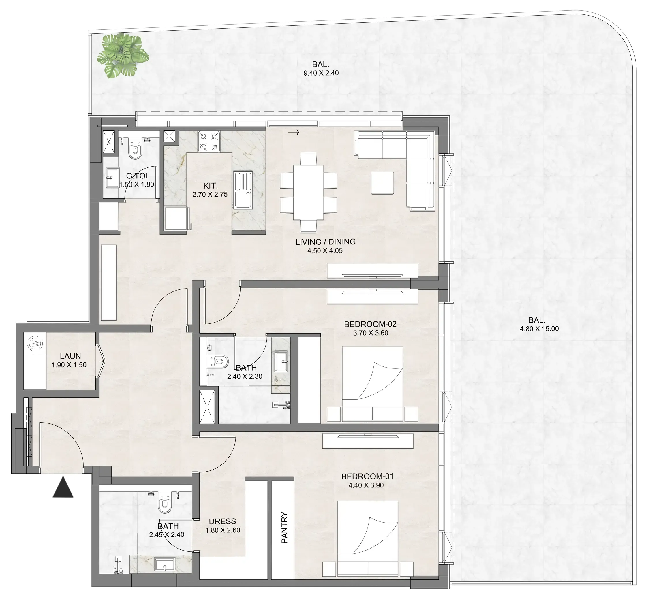 2 bedroom layout
