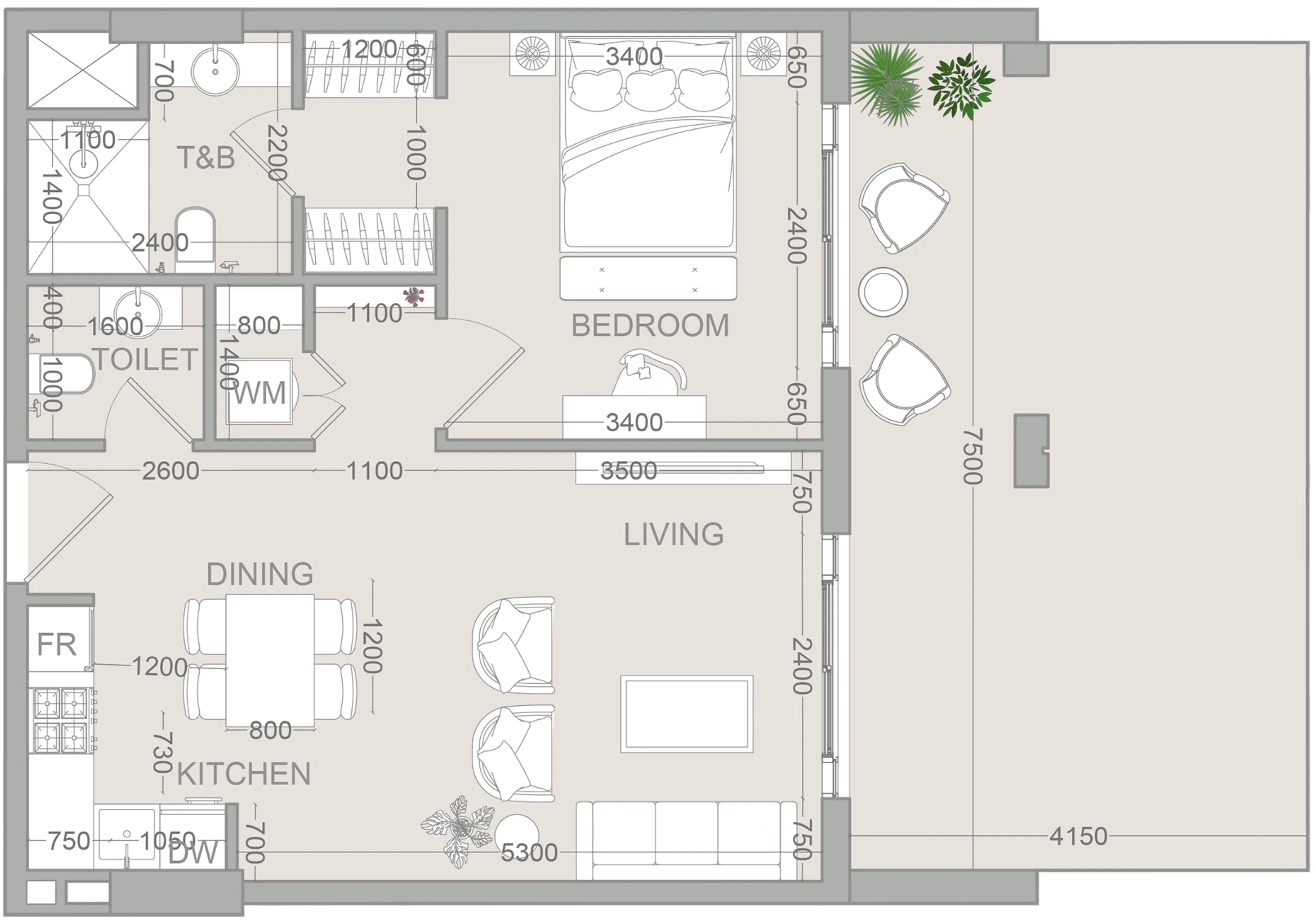 1 bedroom layout