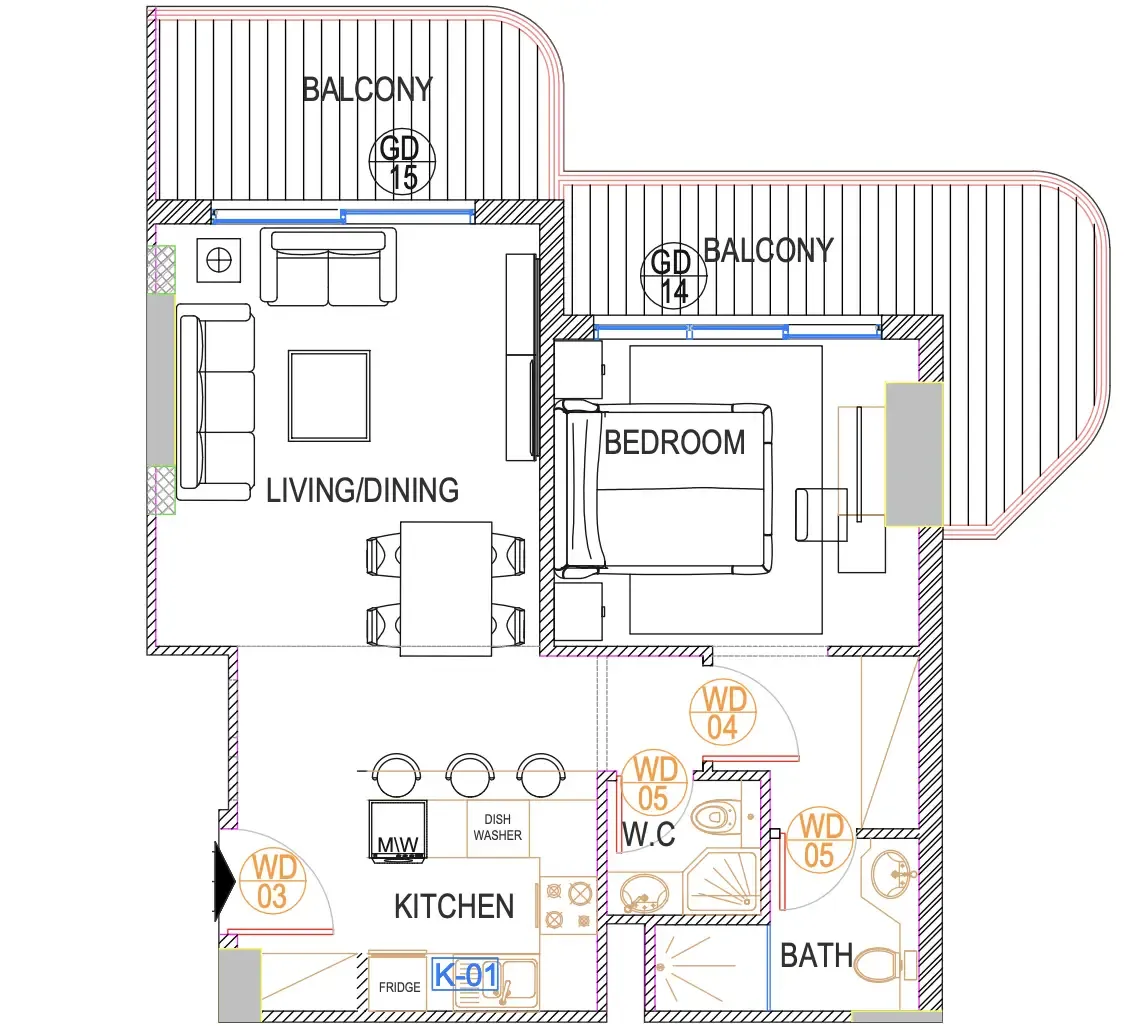 1 bedroom layout