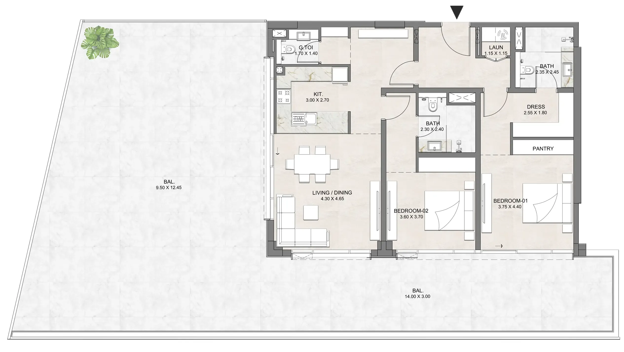 2 bedroom layout
