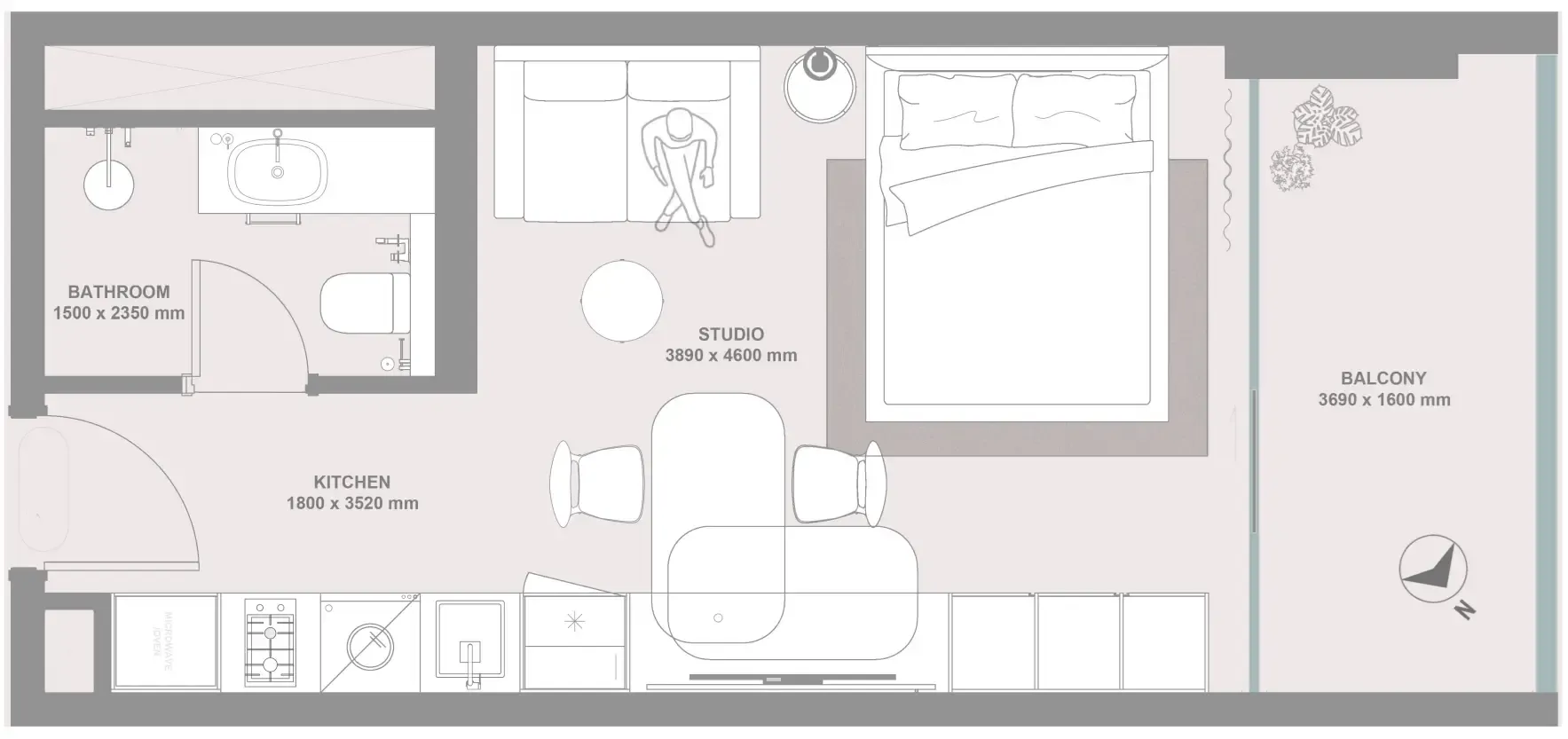 0 bedroom layout