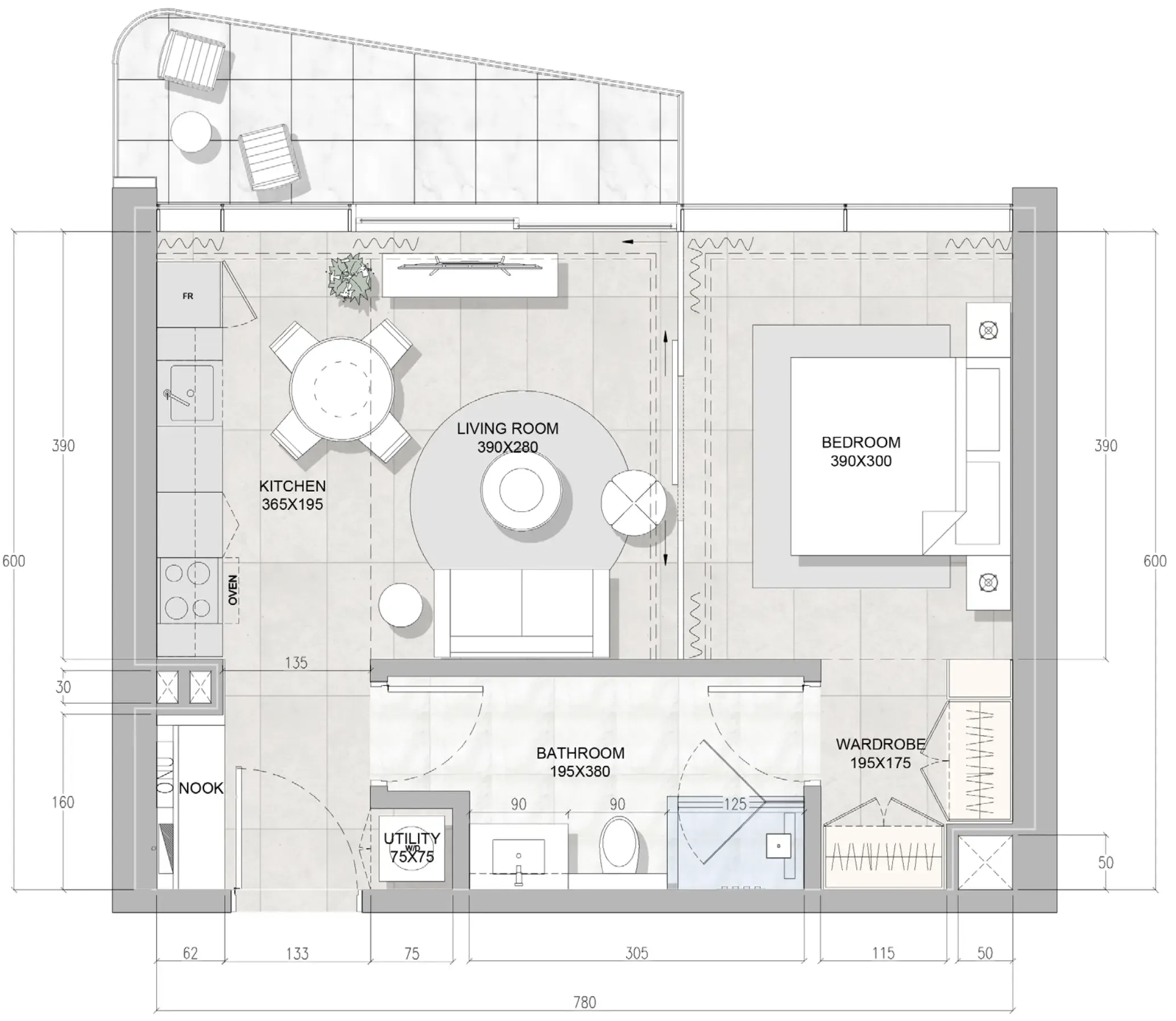1 bedroom layout