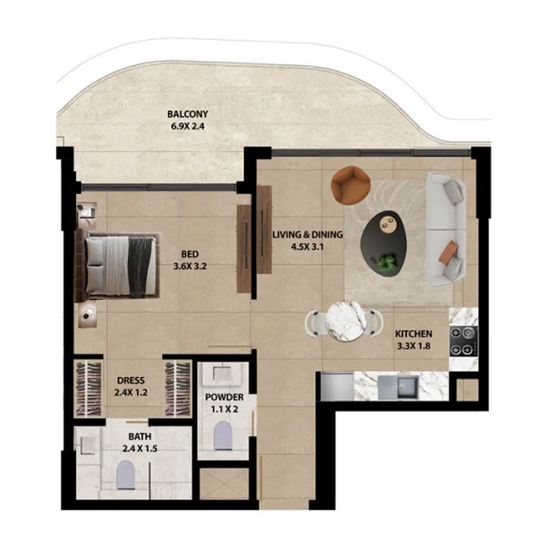 1 bedroom layout