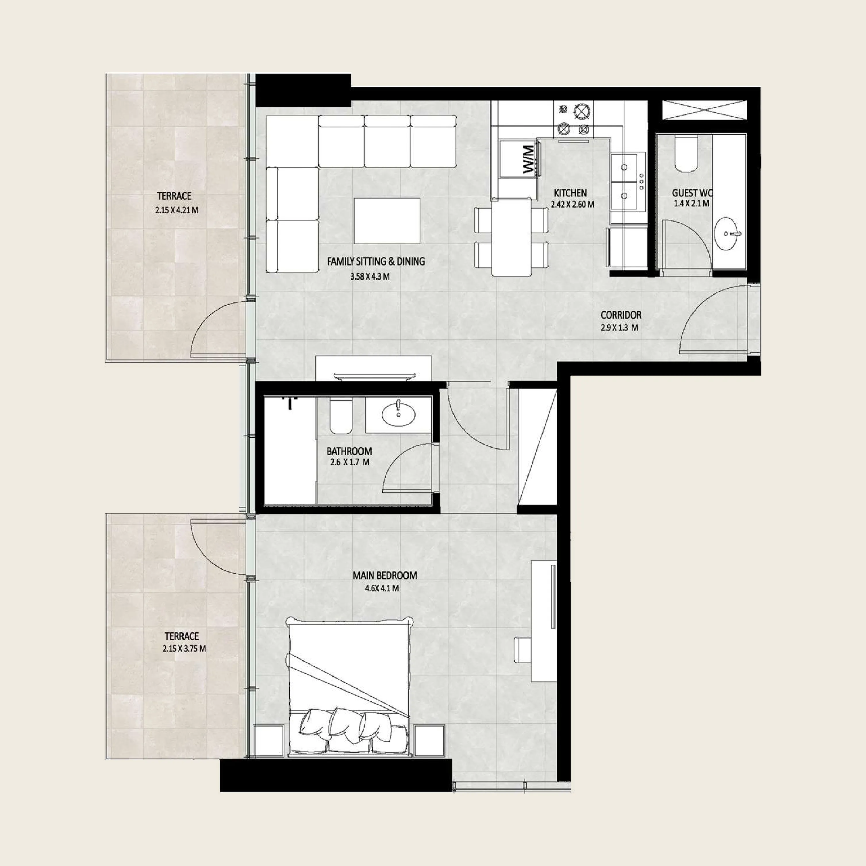 1 bedroom layout