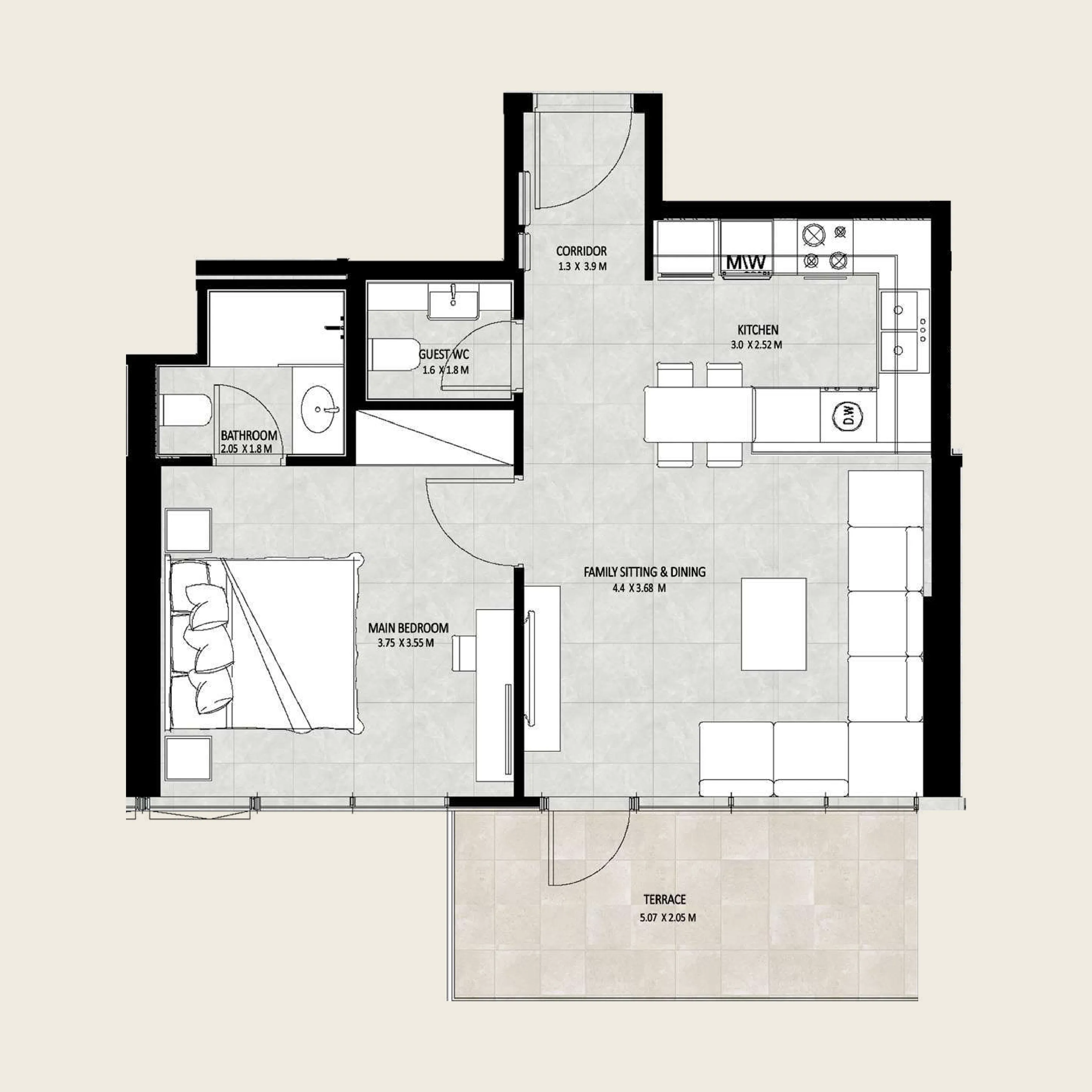 1 bedroom layout