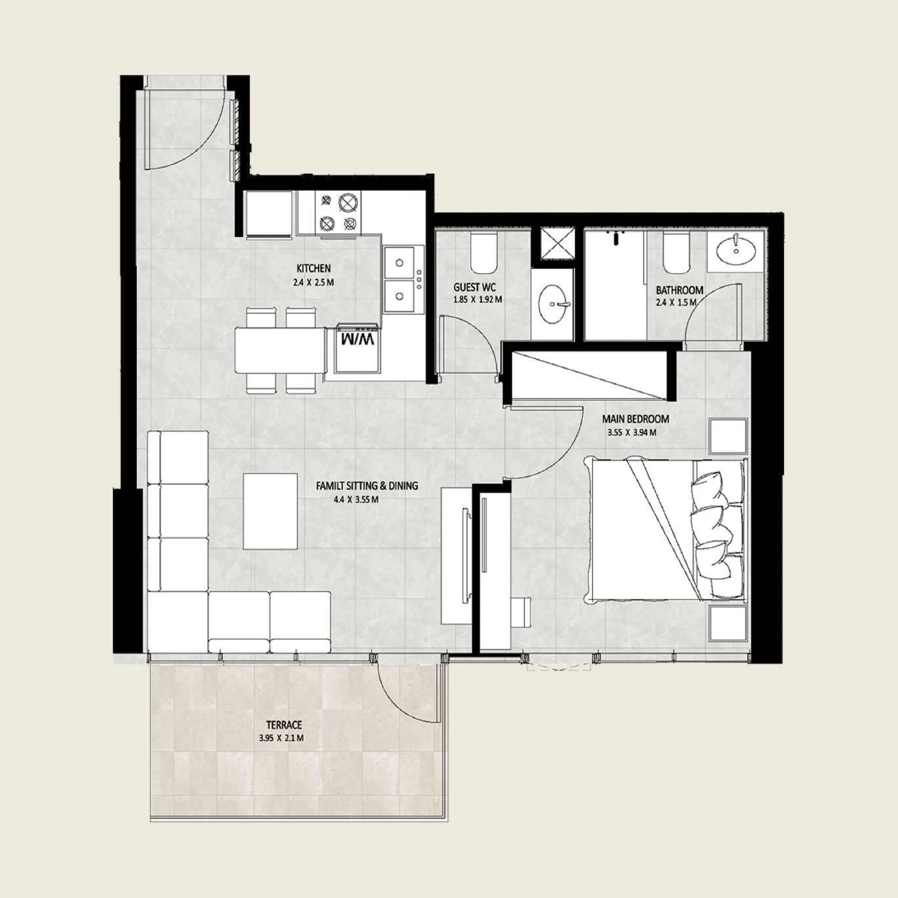 1 bedroom layout