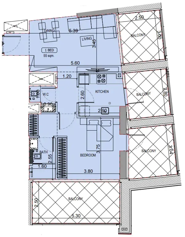 1 bedroom layout
