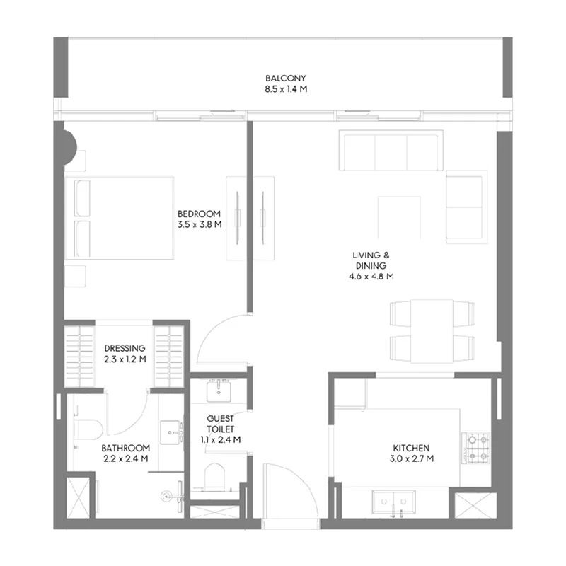 1 bedroom layout