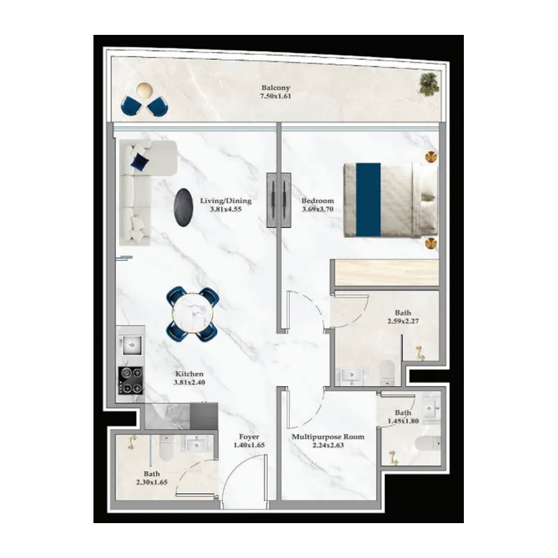 1 bedroom layout