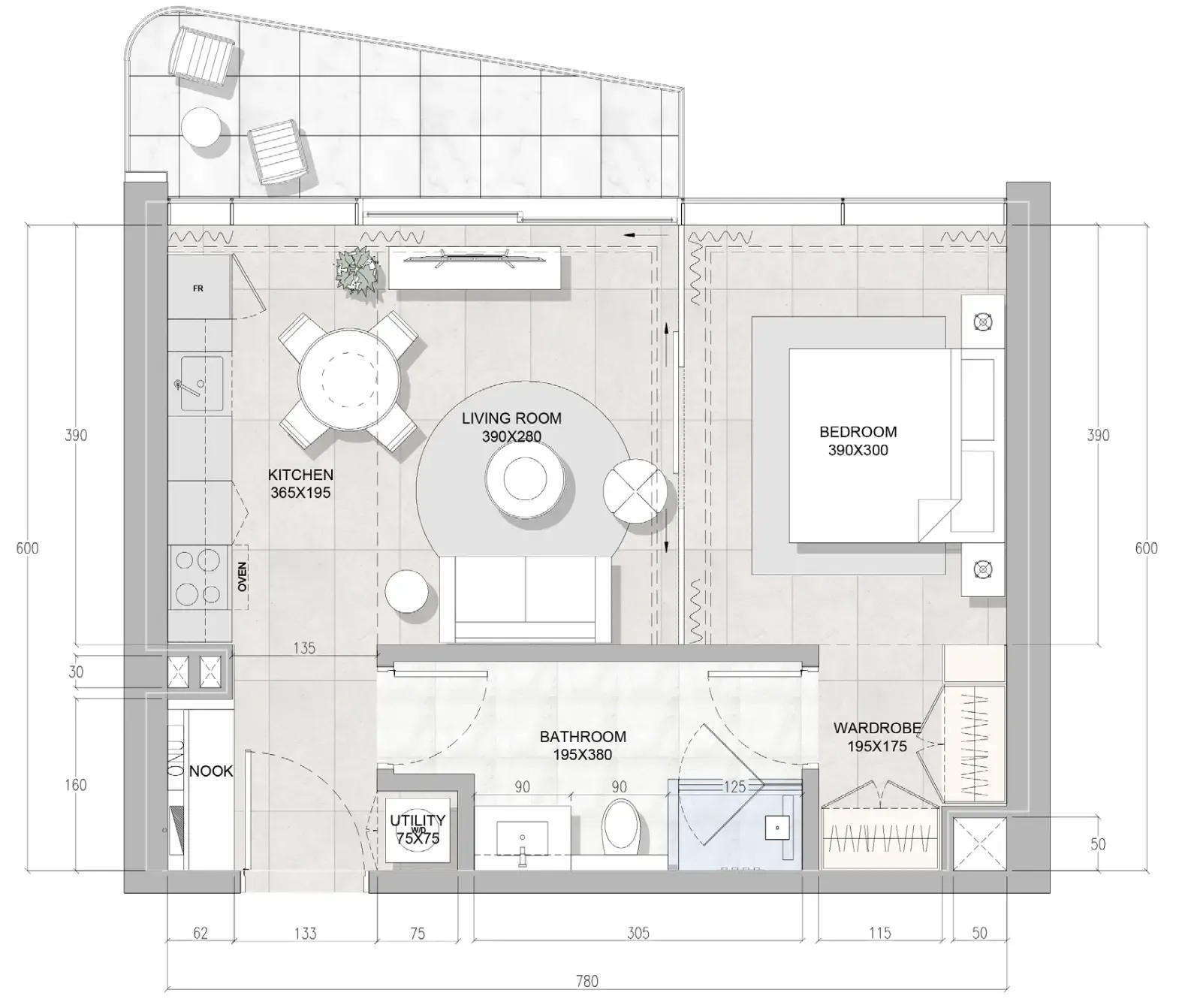 1 bedroom layout