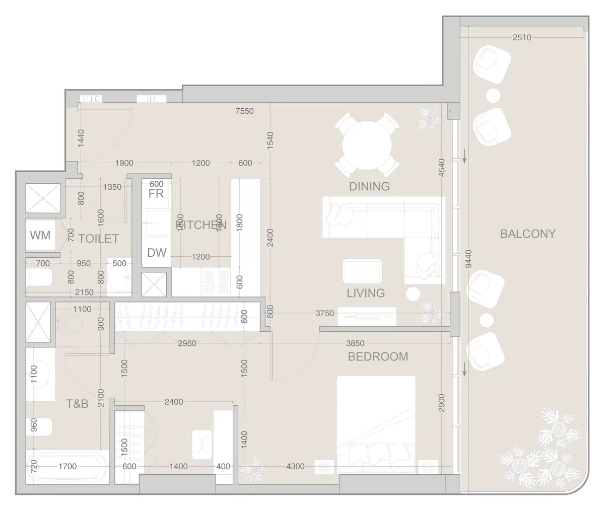 1 bedroom layout