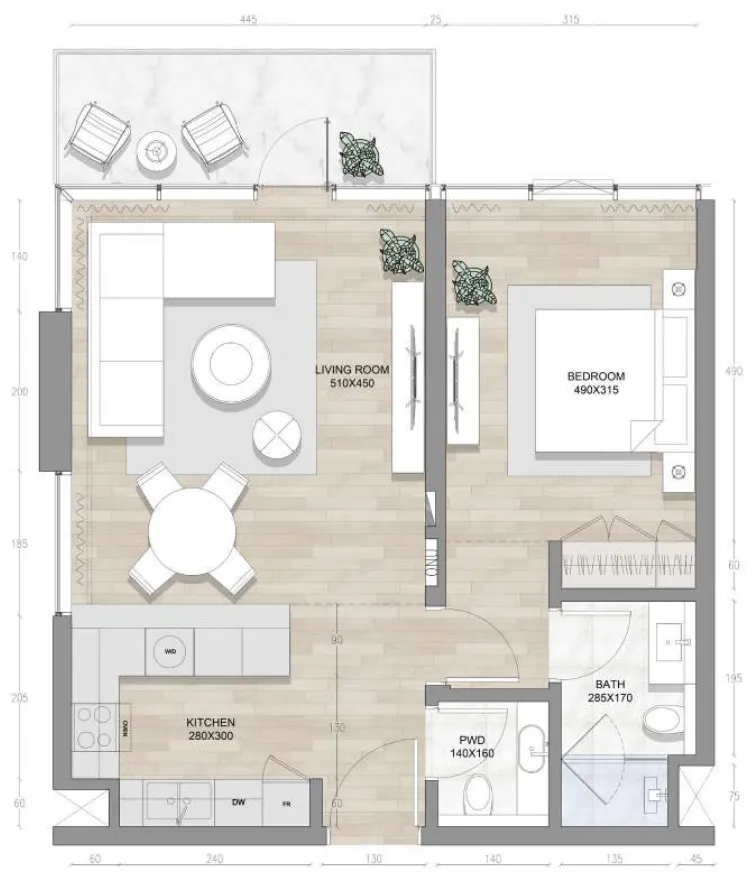 1 bedroom layout