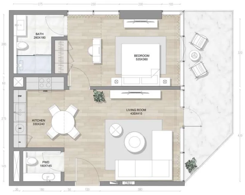 1 bedroom layout