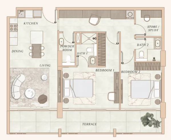 2 bedroom layout