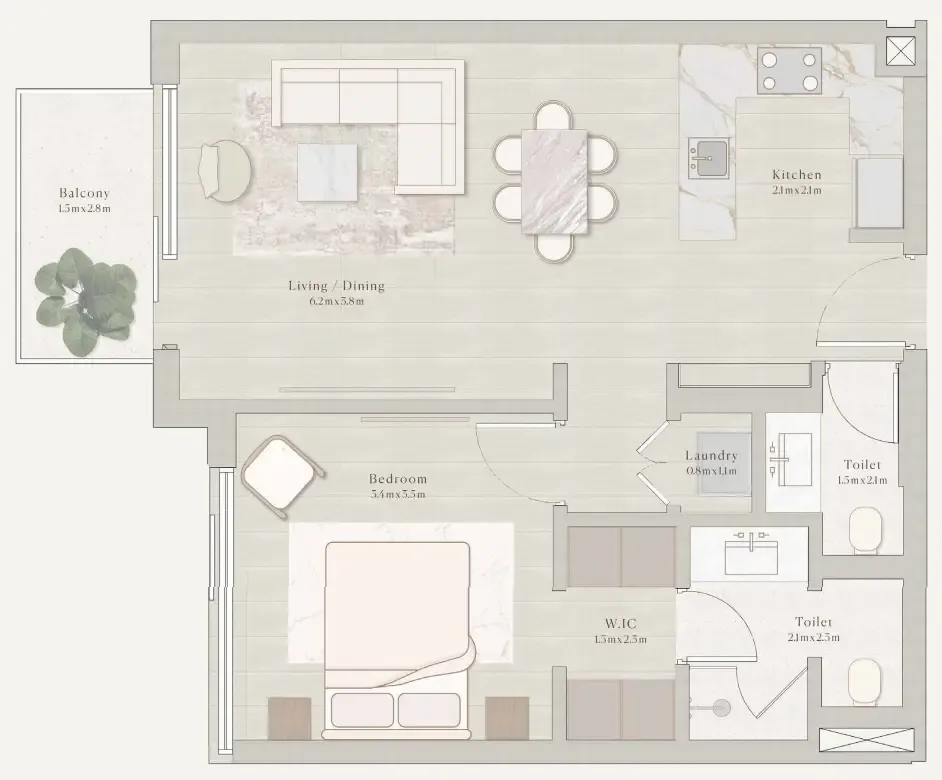 1 bedroom layout