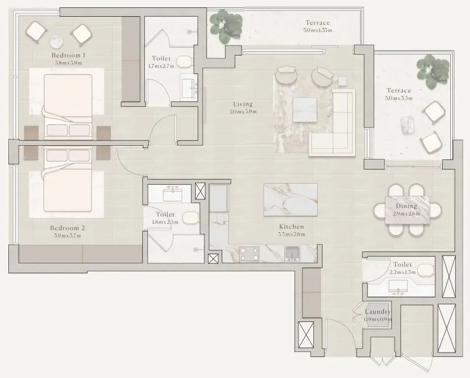 2 bedroom layout