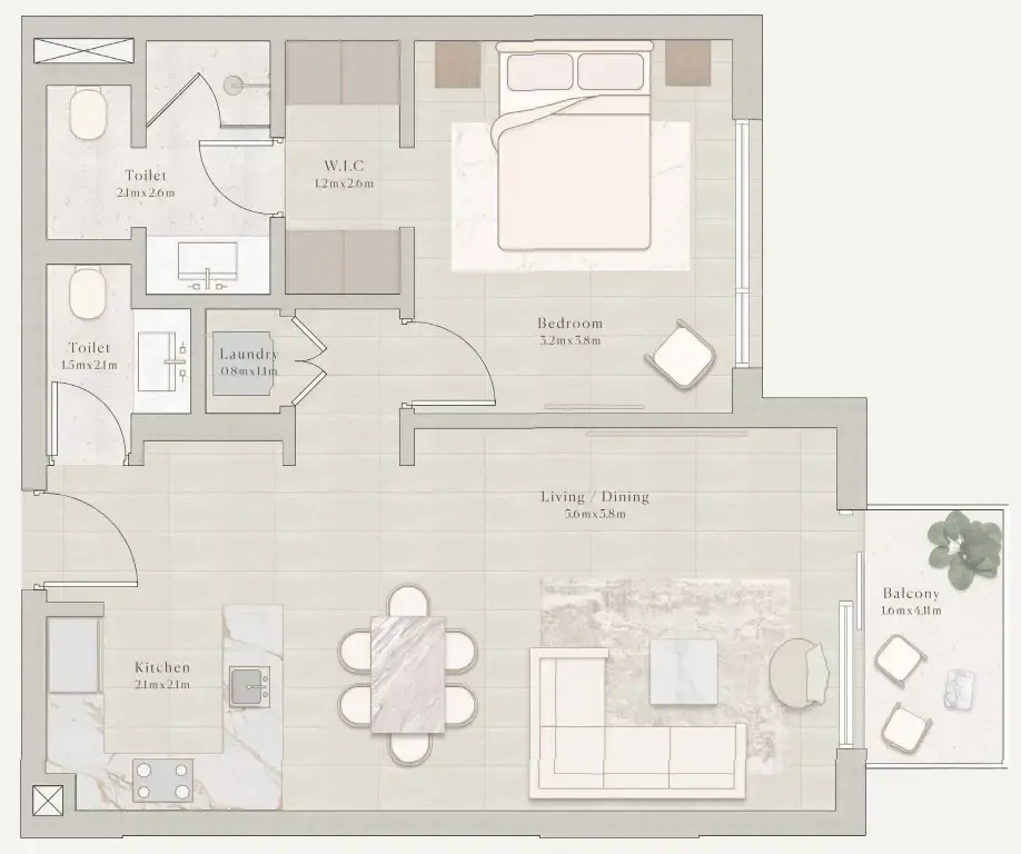 1 bedroom layout