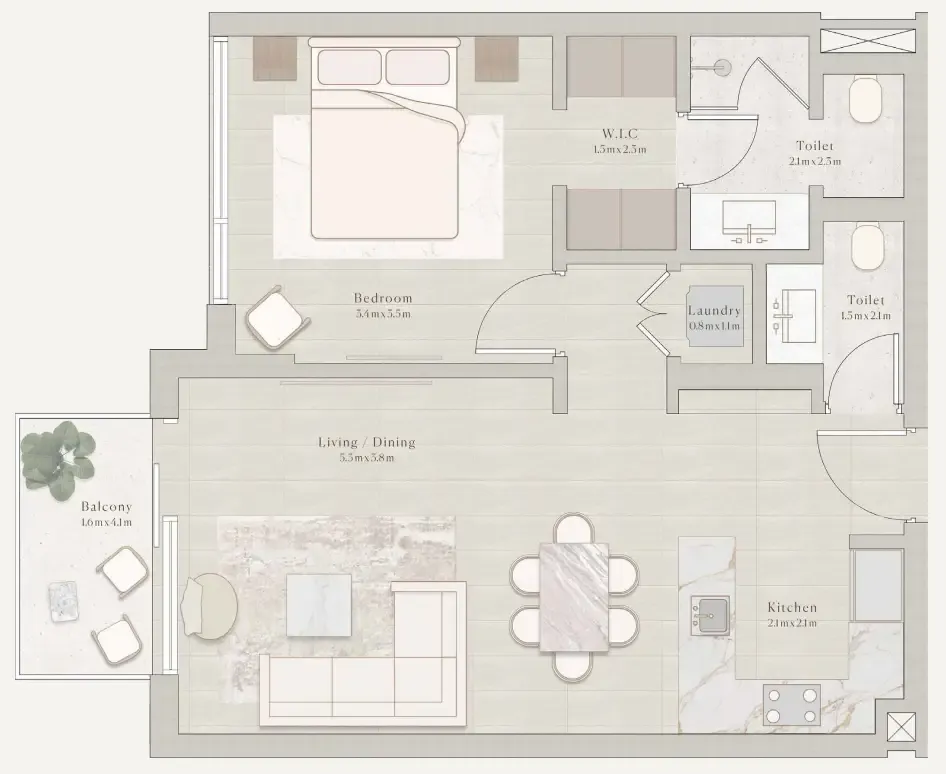 1 bedroom layout