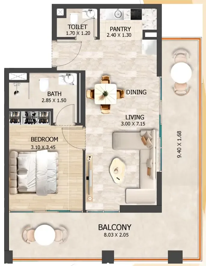 1 bedroom layout