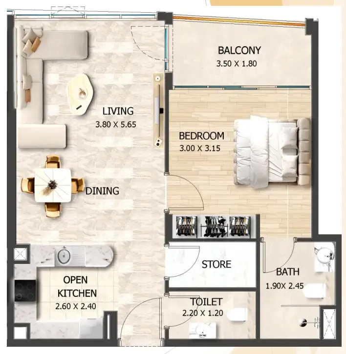 1 bedroom layout