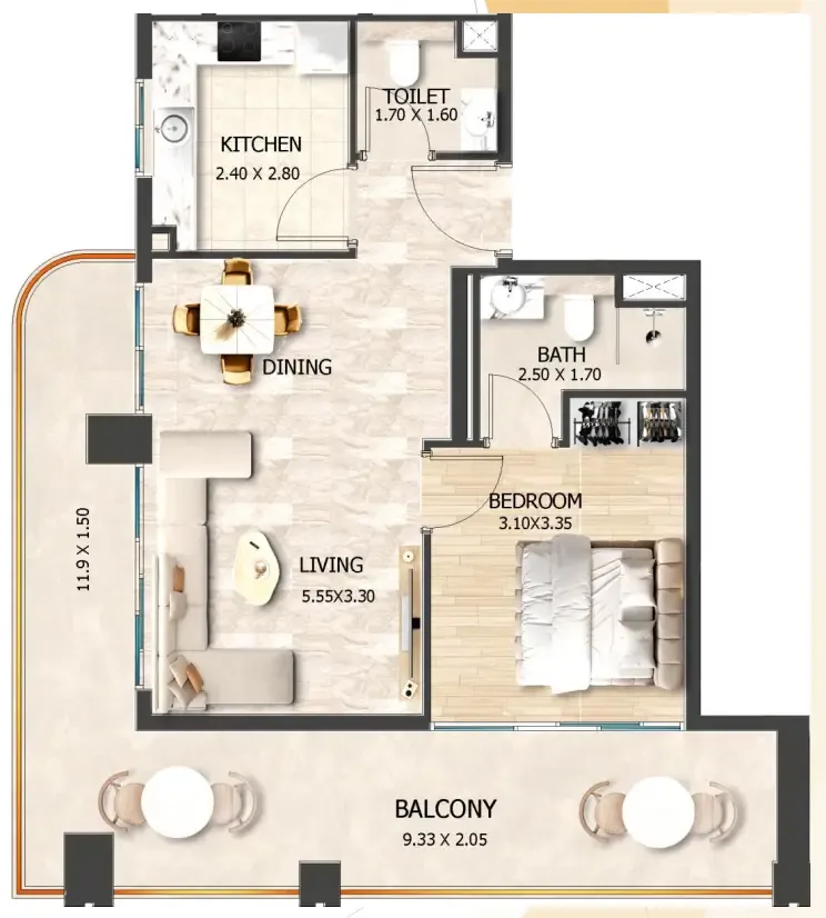 1 bedroom layout