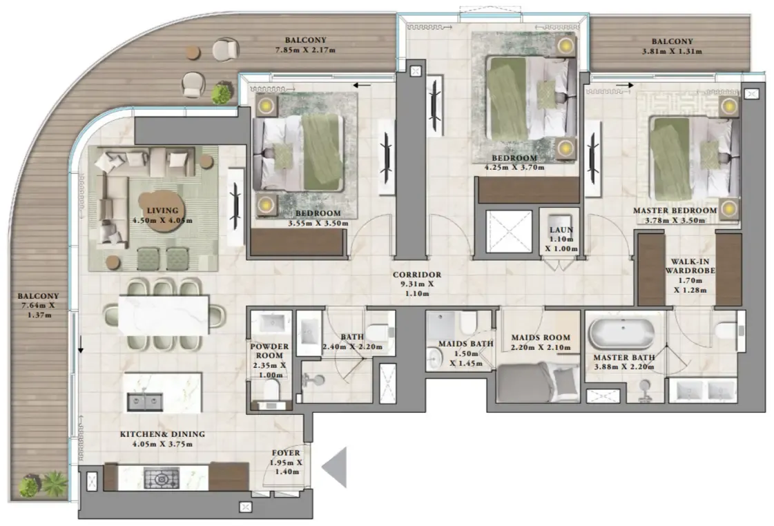 3 bedroom layout