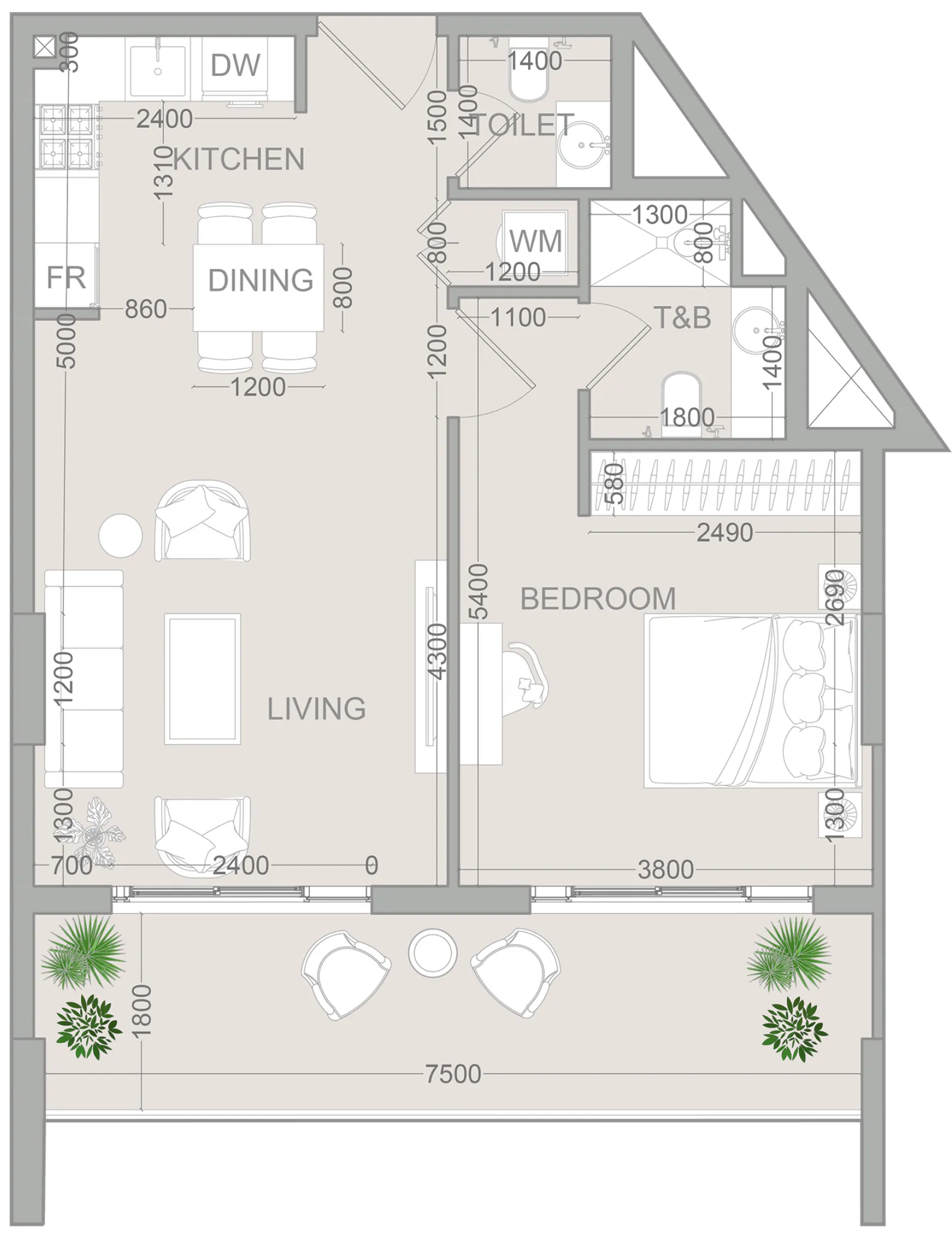 1 bedroom layout