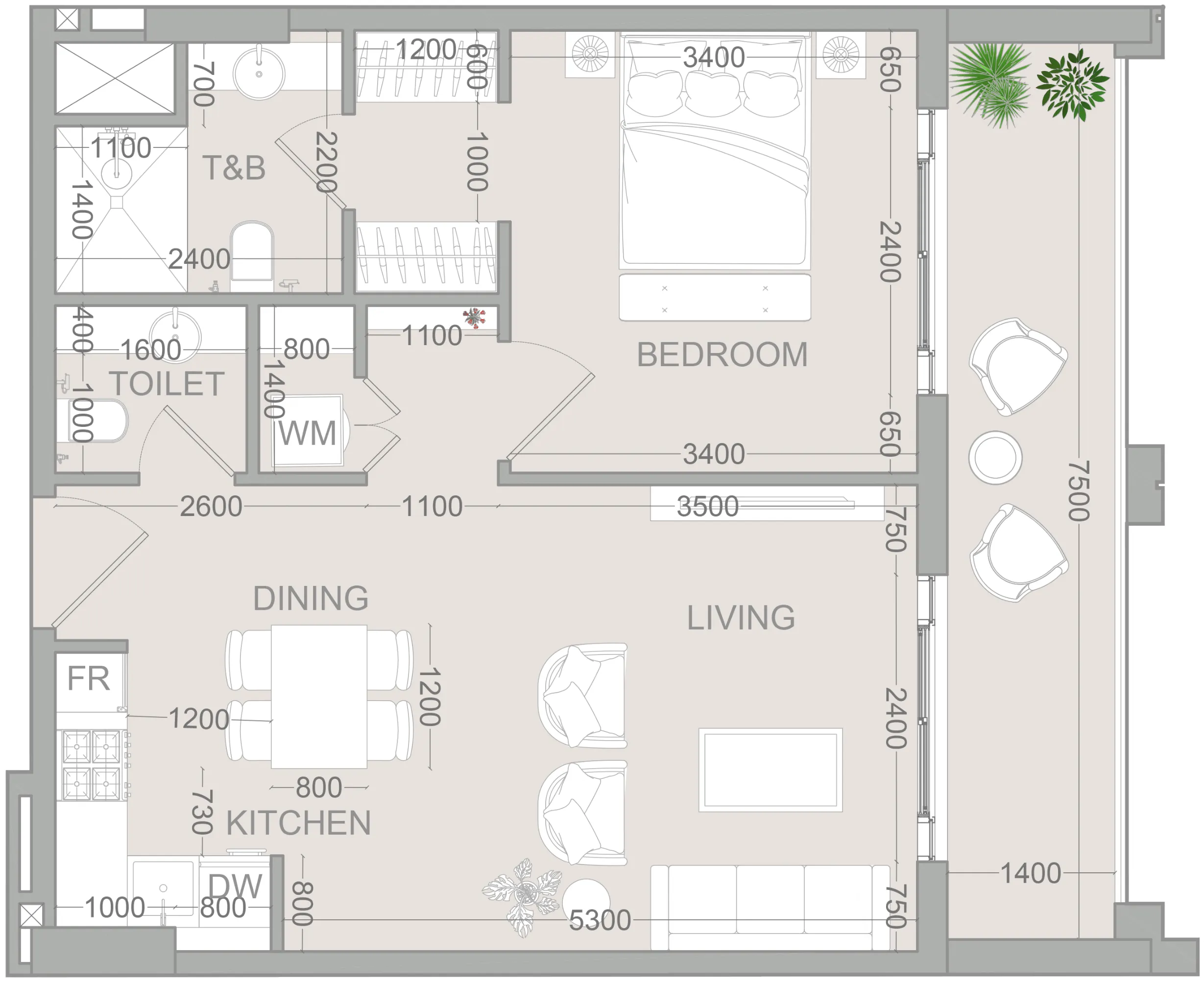 1 bedroom layout