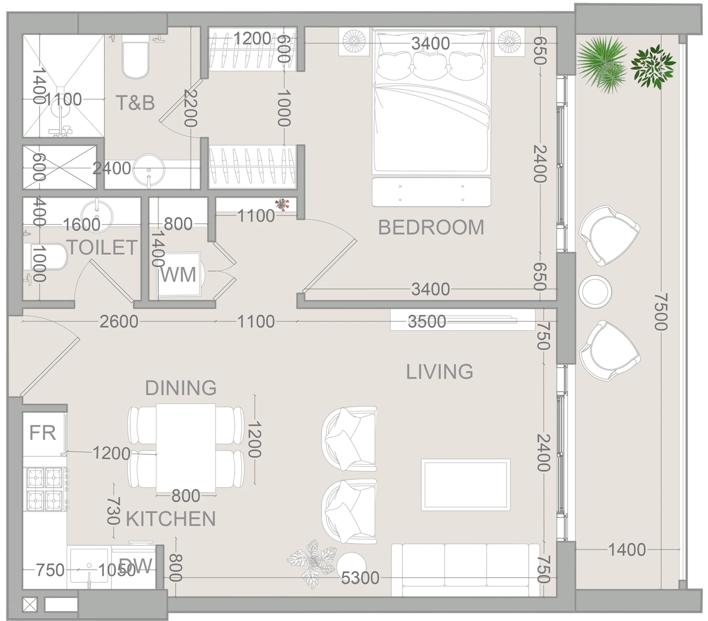 1 bedroom layout