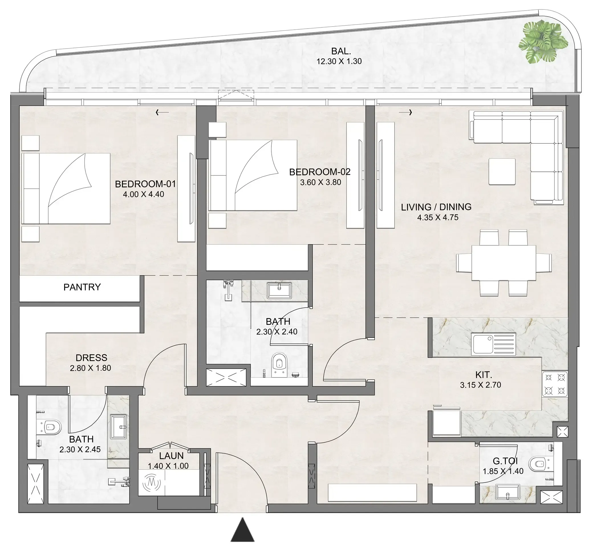 2 bedroom layout