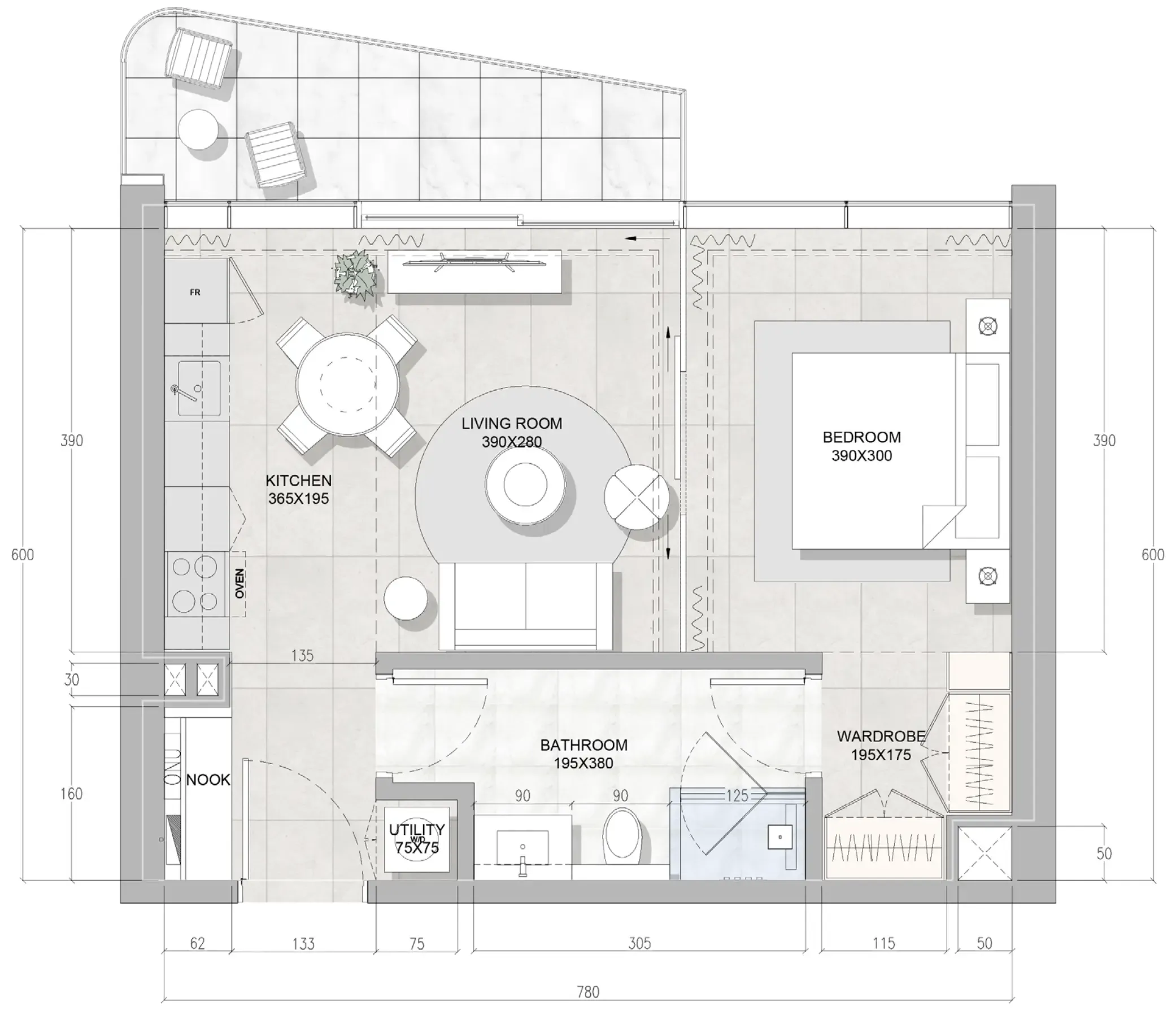 1 bedroom layout
