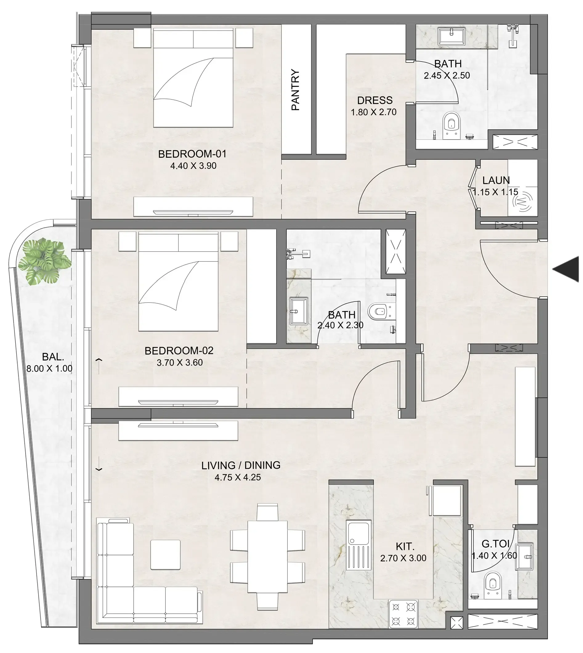 2 bedroom layout