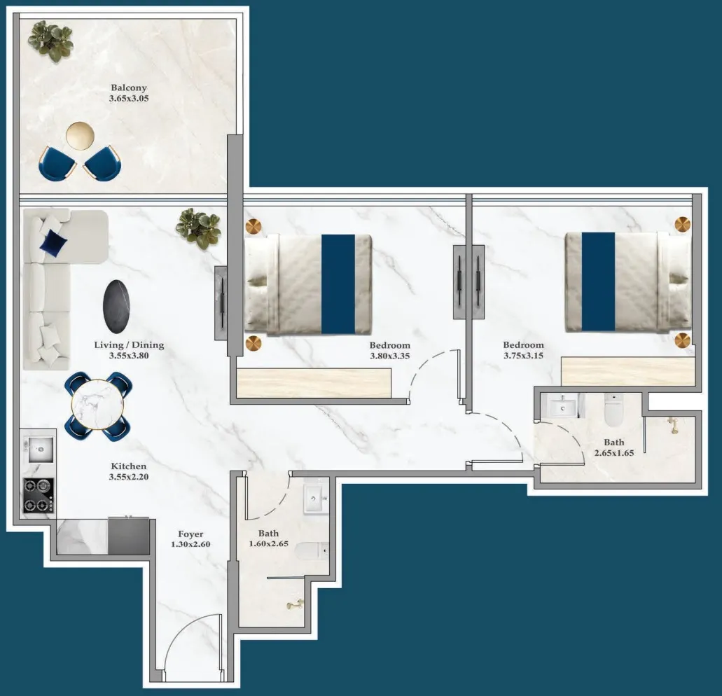 2 bedroom layout