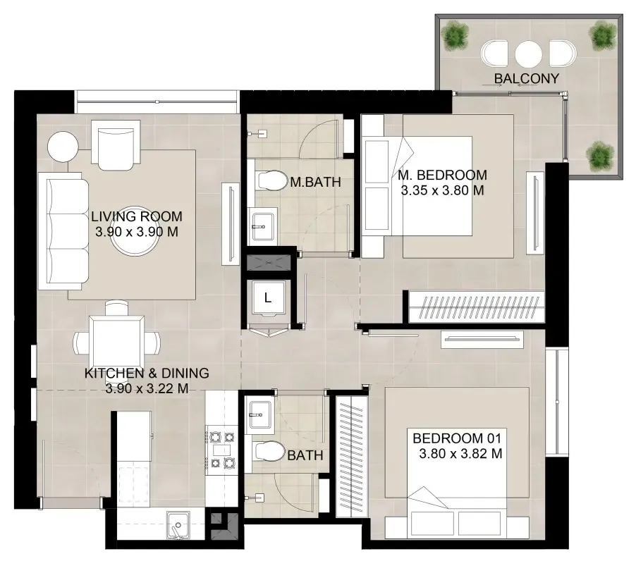 2 bedroom layout